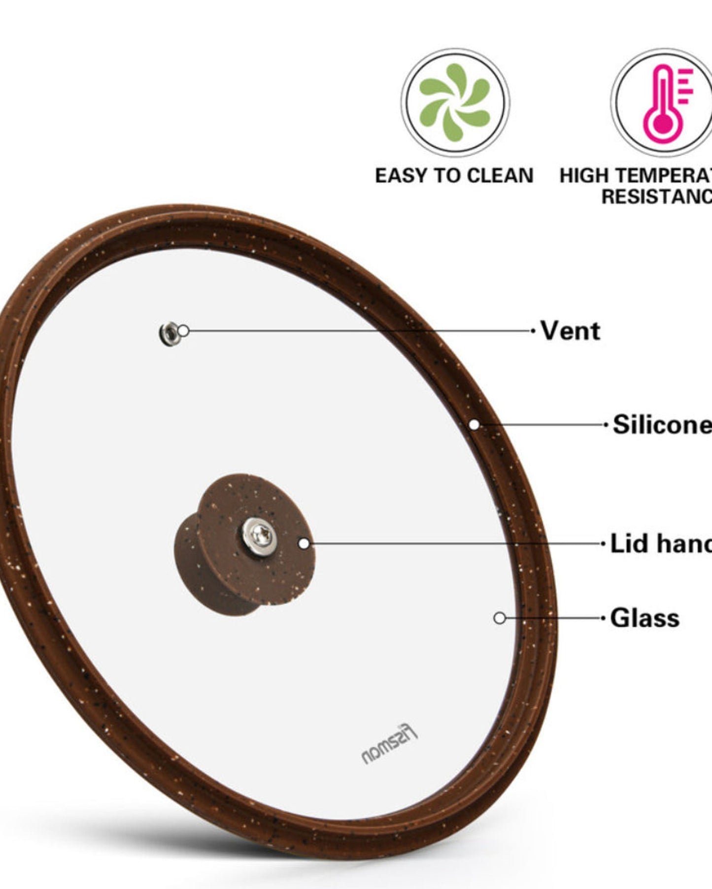 Fissman Glass Lid 28cm Arcades With Marble Silicone Rim Brown