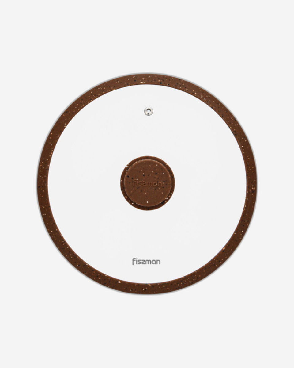 Fissman Glass Lid 28cm Arcades With Marble Silicone Rim Brown
