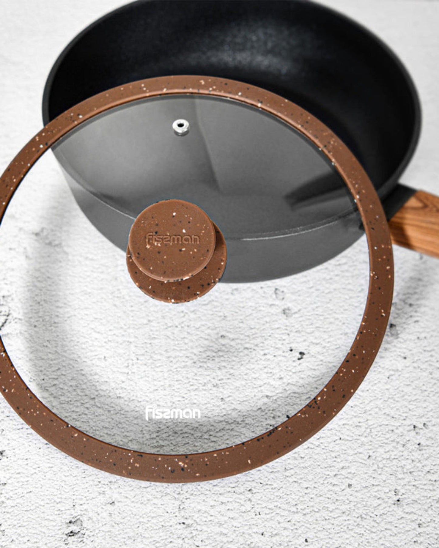 Fissman Glass Lid 28cm Arcades With Marble Silicone Rim Brown