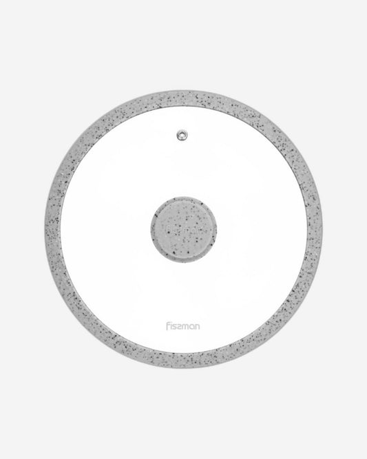 Fissman Glass Lid 24cm Arcades With Marble Silicone Rim Grey
