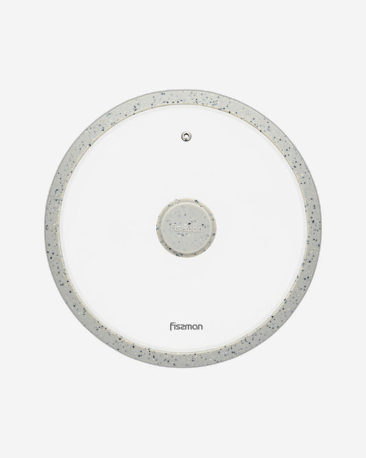 Fissman Glass Lid 26cm Arcades With Marble Silicone Rim Grey