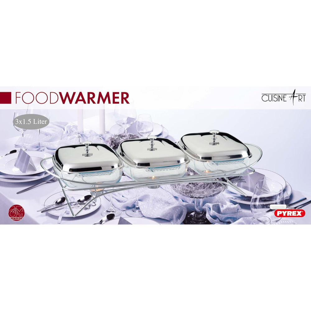 Cuisine Art Steel Warmer - 3 x 1.5-Liter Capacity - Triple Compact Food Warming Convenience