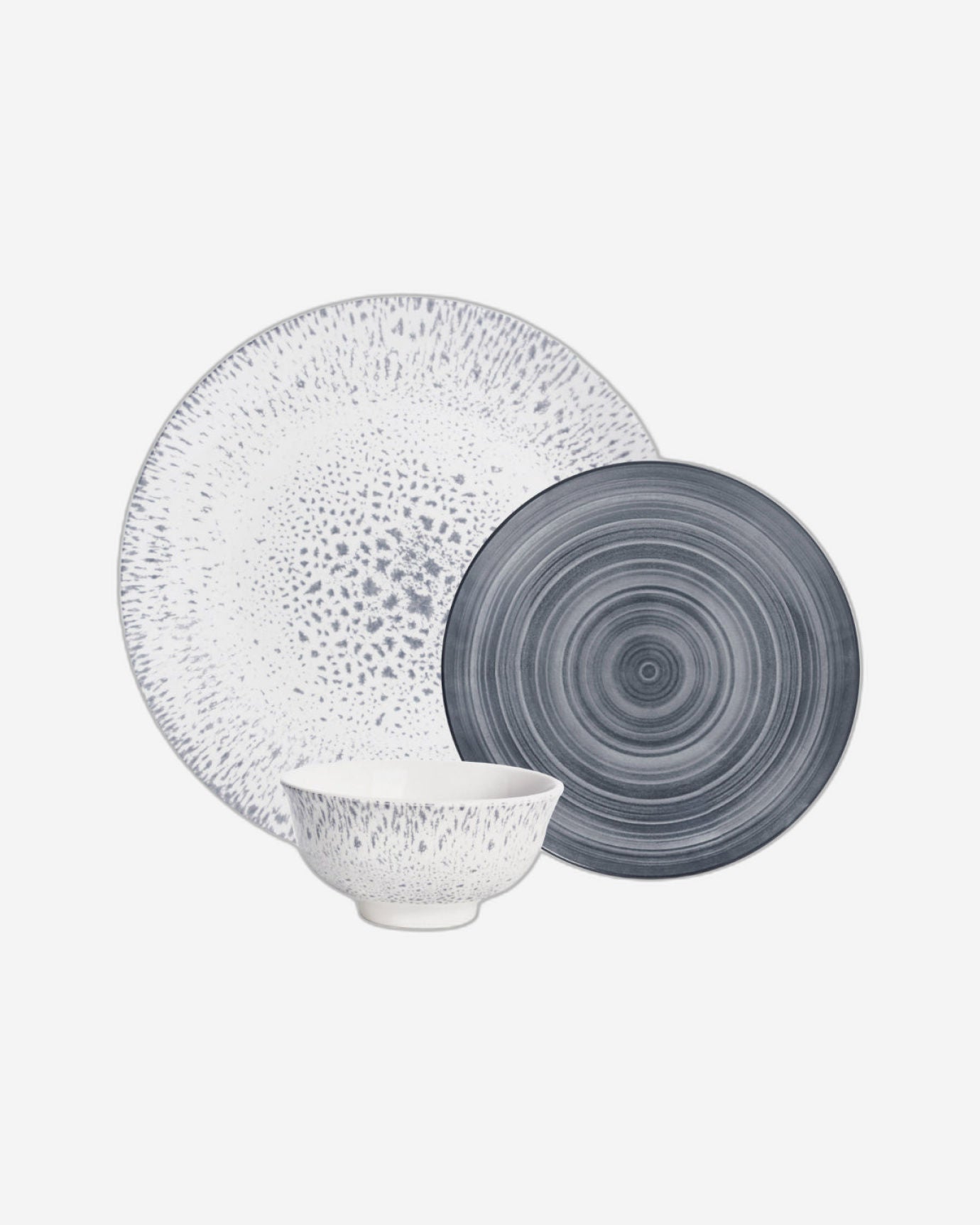 Shallow Porcelain Leo Dinner Set, 18 Pieces, Grey (4 Dinner Plates, 4 Side Plates, 4 Small Bowl)