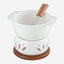 Shallow Acacia Wood Porcelain with Stainless Steel Single 4 Pieces Fondue Set, White & Brown, 16cm