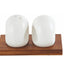 Shallow Acacia Wood Porcelain 2 Pieces Salt & Pepper Set, White & Brown