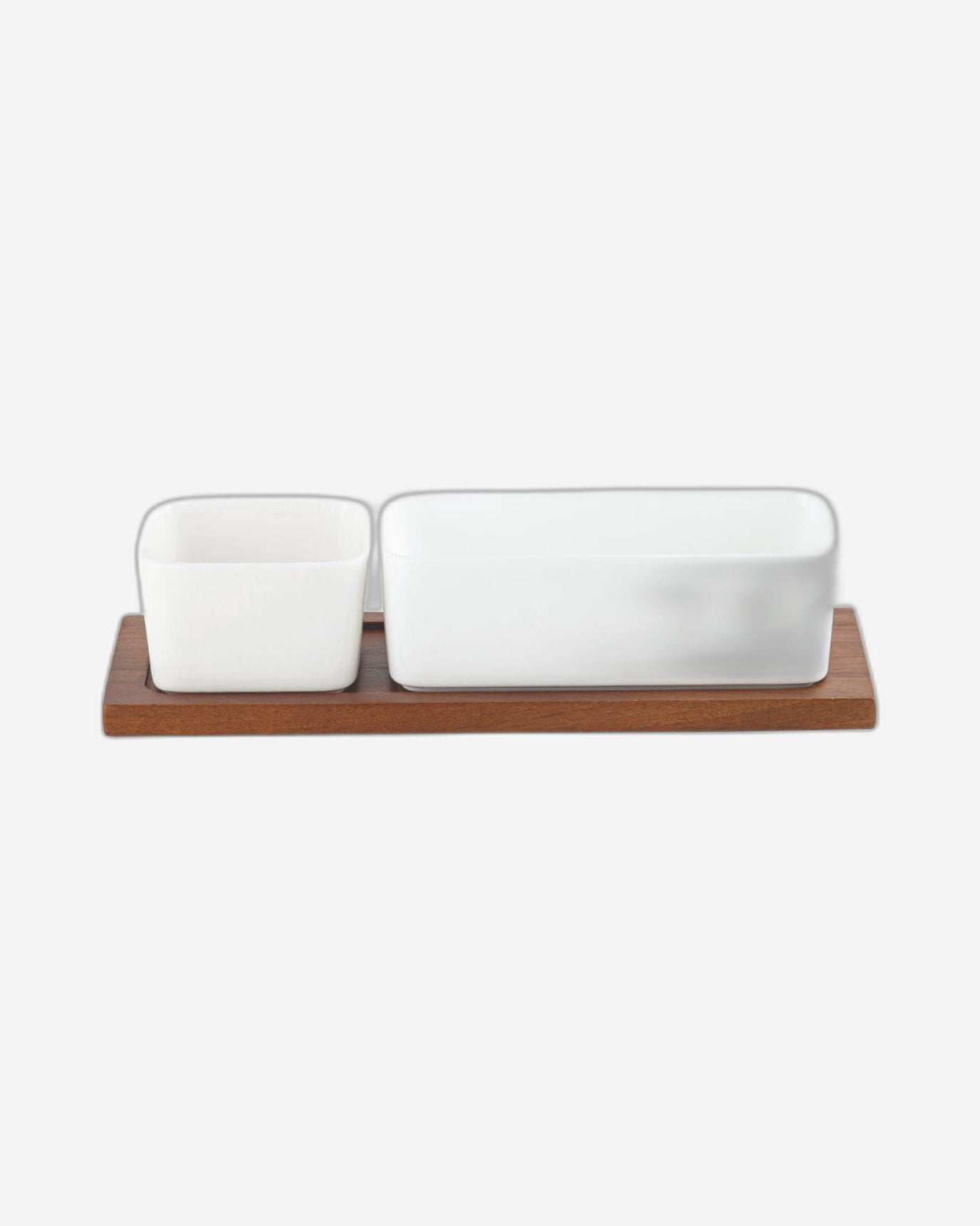 Shallow Acacia Wood Porcelain 2 Pieces Serving Set, 29cm, White & Brown