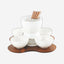 Shallow Acacia Wood Porcelain with Stainless Steel Single 10 Pieces Fondue Set, White & Brown, 27cm