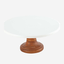 Shallow Acacia Wood Porcelain Cake Stand, 26cm, White & Brown