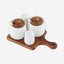 Shallow Acacia Wood Porcelain 4 Pieces Condiment Set, White & Brown