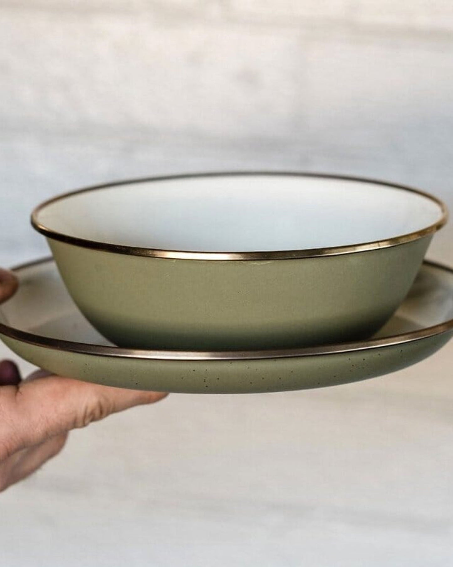 BareBones - Enamel 2-Tone Deep Plate Set - Olive Drab