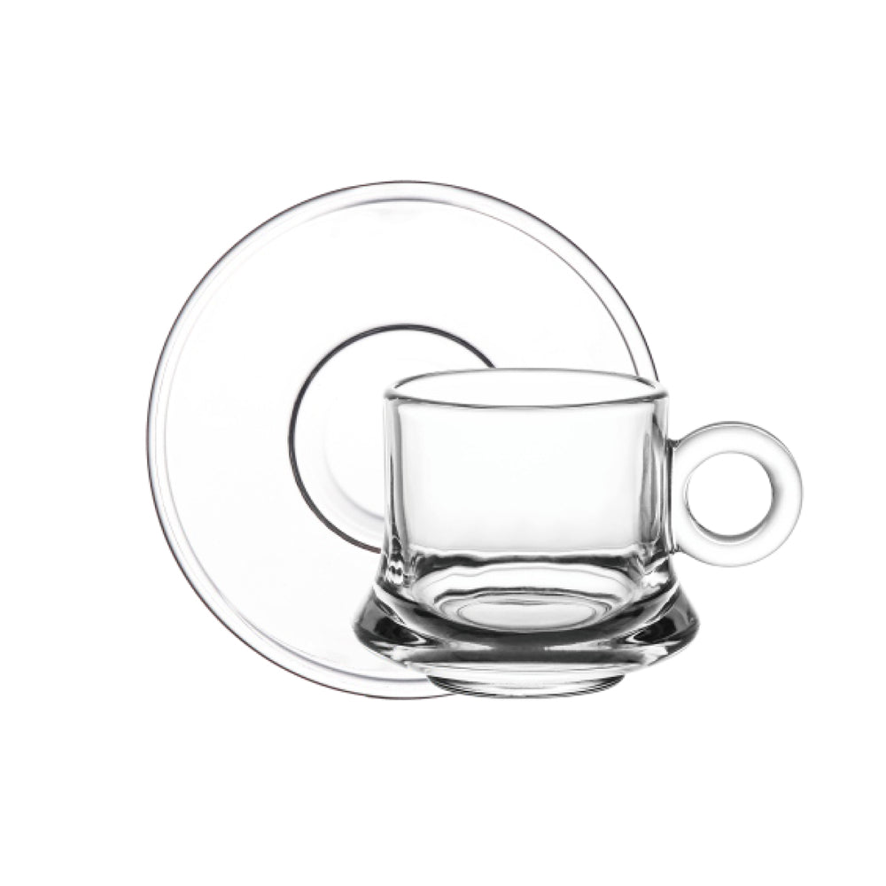 Doyalex Glass Coffee Cup & Saucer Set - 80ml, 12-Pieces, Transparent