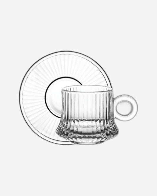 Doyalex Glass Coffee Cup & Saucer Set - 80ml, 12-Pieces, Transparent (CS-038C)