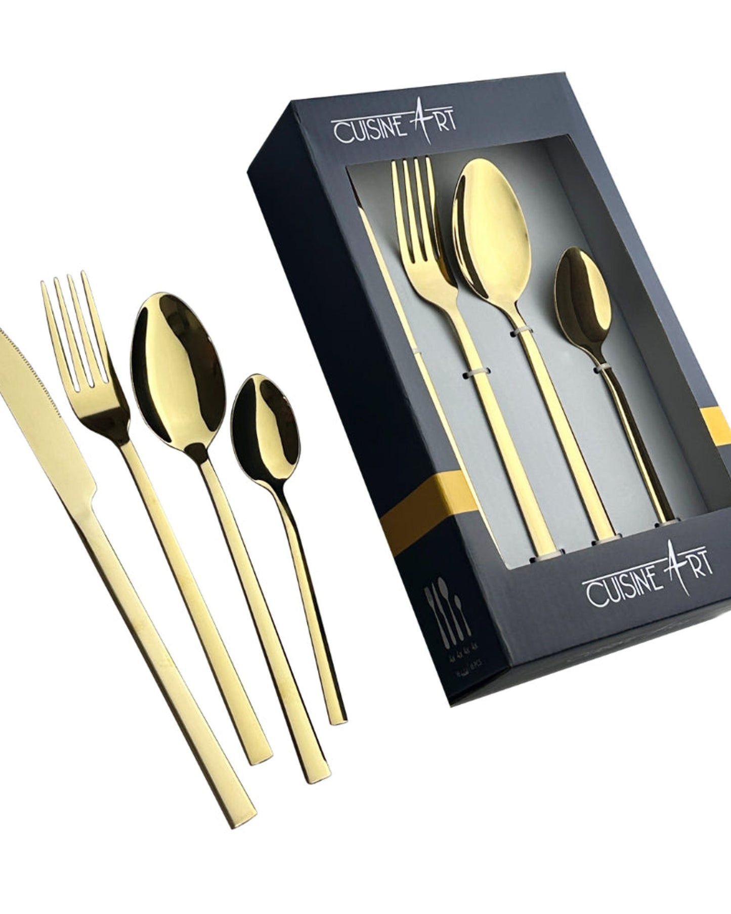 Cuisine Art Ezra 16 Piece Stainless Steel Cutlery Set, Shiny Gold