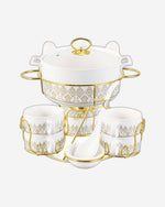 Shallow Azu 17 Piece Soup Set with Gold Stand - White Porcelain