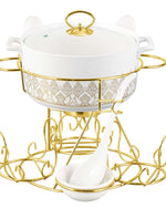Shallow Azu 17 Piece Soup Set with Gold Stand - White Porcelain
