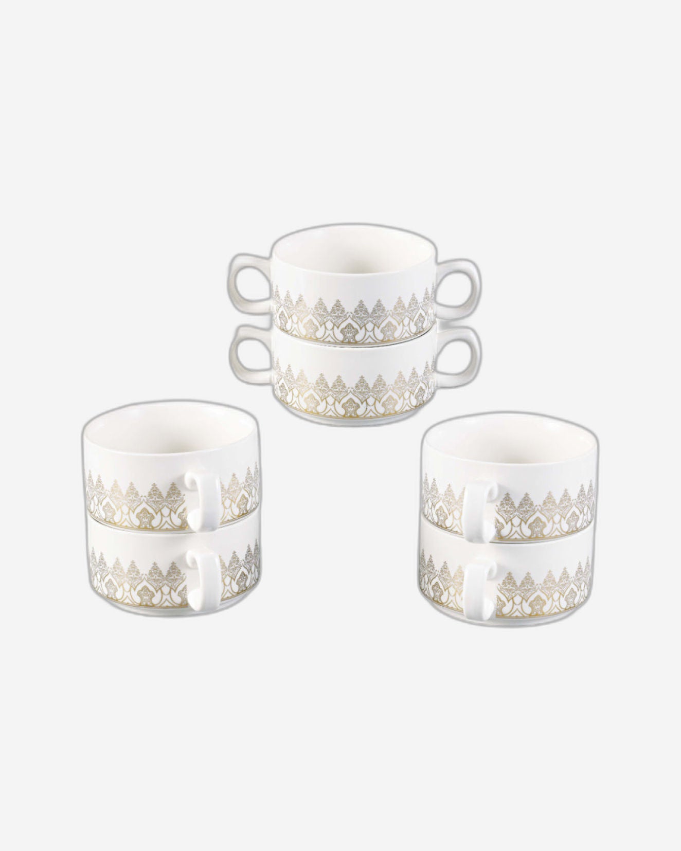 Shallow Azu 17 Piece Soup Set with Gold Stand - White Porcelain