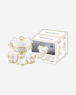 Shallow Azu 17 Piece Soup Set with Gold Stand - White Porcelain