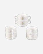 Shallow Badr 17 Piece Soup Set with Gold Stand - Luxurious White Porcelain