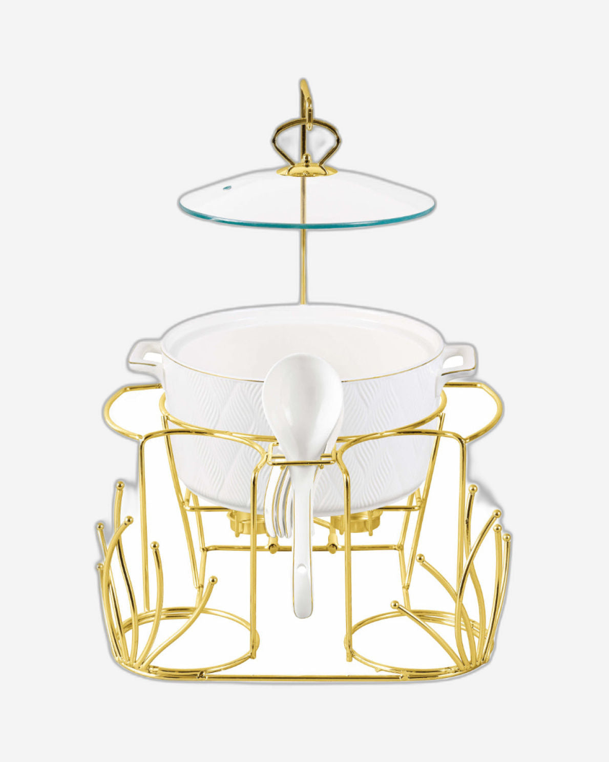 Shallow Amir 16 Piece Soup Set with Gold Stand - Elegant White Porcelain Dinnerware for Sophisticated Dining, Soup Bowls