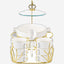 Shallow 16 Piece Gyza Soup Set with Gold Stand - Stylish Dining with Elegant White Porcelain Dinnerware, Soup Bowls