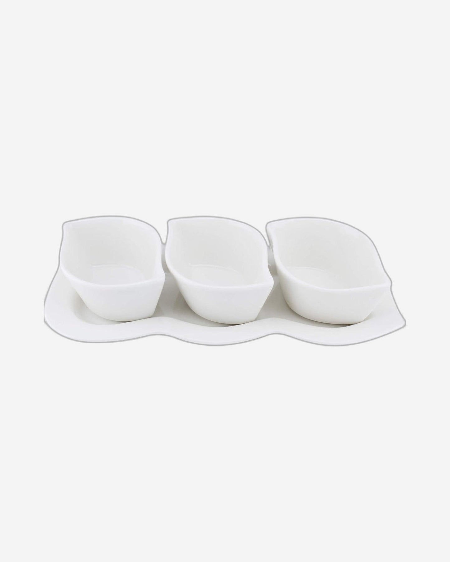 Shallow Porcelain Serving Bowl With Tray, White, 3-Piece Set
