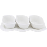 Shallow Porcelain Serving Bowl With Tray, White, 3-Piece Set