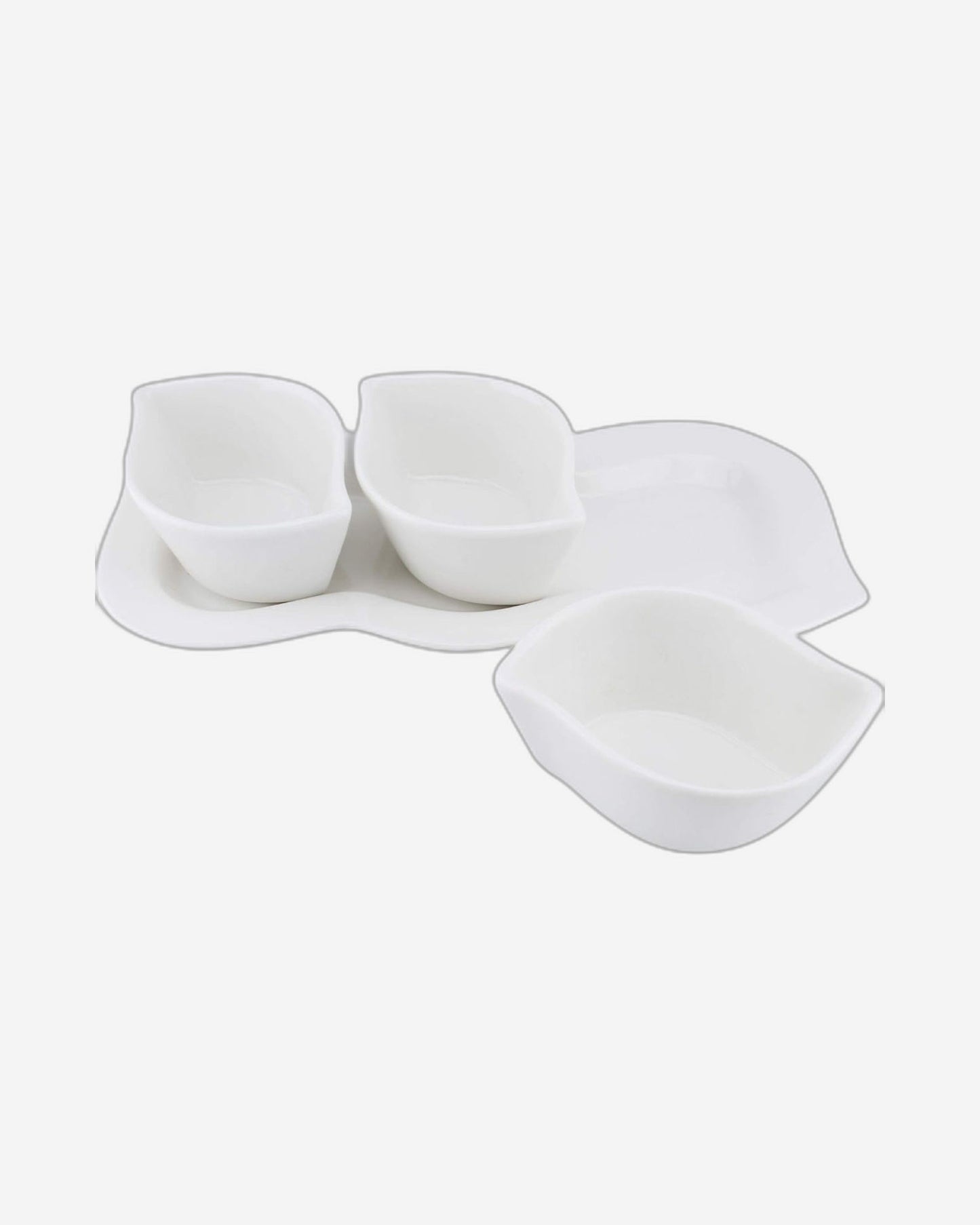 Shallow Porcelain Serving Bowl With Tray, White, 3-Piece Set