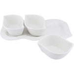 Shallow Porcelain Serving Bowl With Tray, White, 3-Piece Set