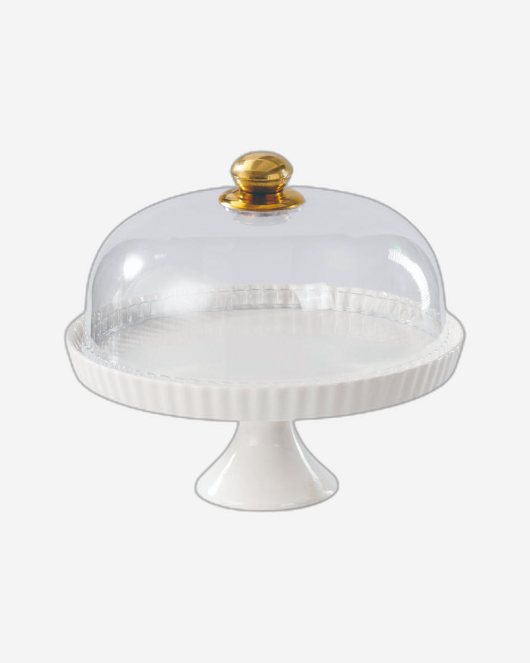 Shallow Elegant Porcelain 27cm White Cake Plate with Plastic Lid