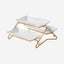 Shallow Elegant Porcelain 2 Tier Rectangle White Plate with Gold Stand