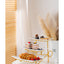 Shallow Elegant Porcelain 3 Tier White Plate with Gold Stand (Small Plate 23cm, Mid Plate 28cm, Large Plate 33cm)