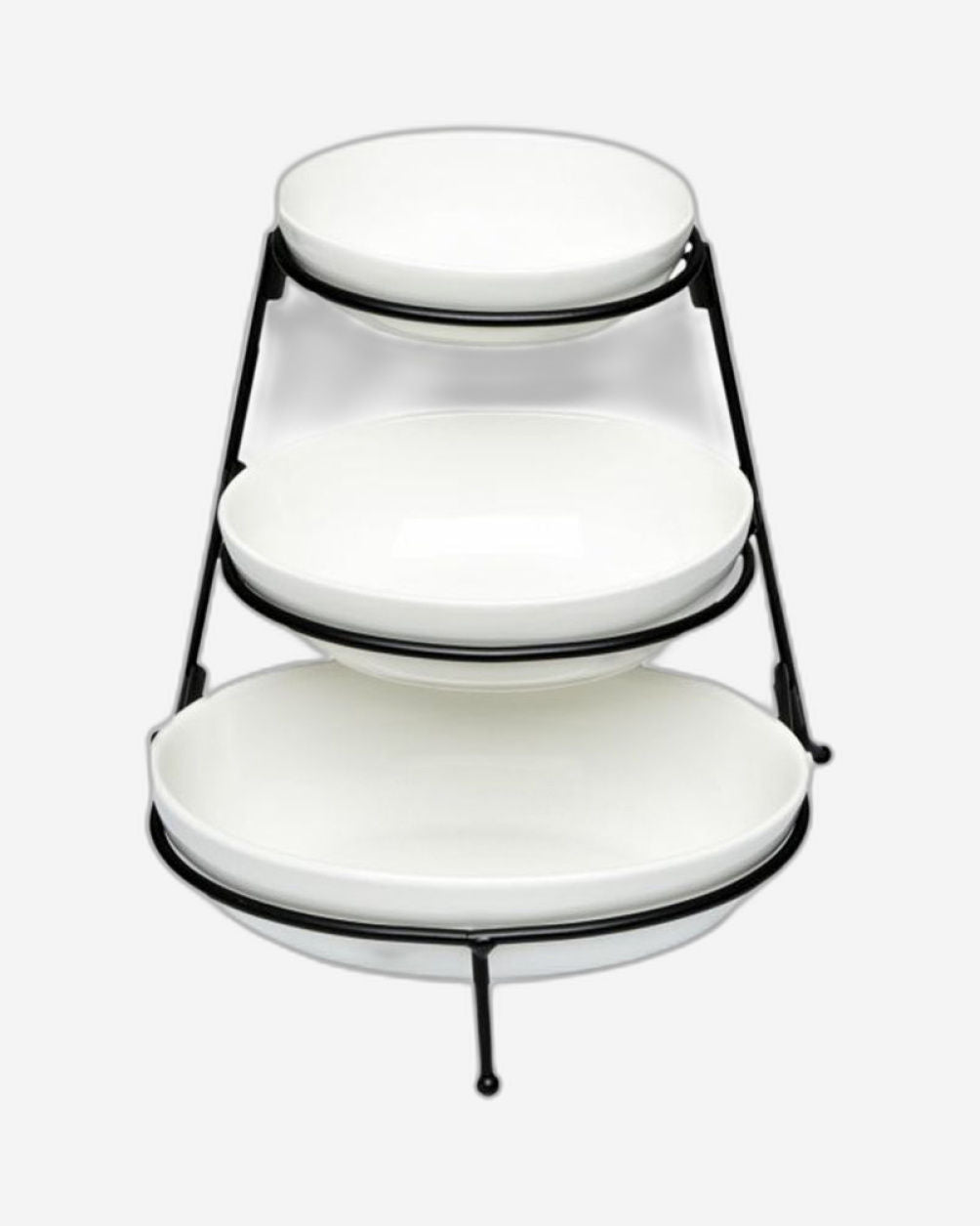 Shallow 3-Tier Porcelain Oval Bowl Set with Stand, White – Elegant Serving Set for Snacks, Fruits, and Appetizers
