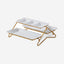 Shallow Elegant Porcelain 2 Tier Rectangle White Plate with Gold Stand (Small Plate 33cm, Large Plate 36cm)