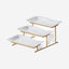 Shallow Elegant Porcelain 3 Tier Rectangle White 33cm Plate with Gold Stand