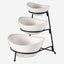 Shallow Porcelain 3-Tier Serving White Bowl Set with Sleek Black Stand (Small Bowl 13CM, Mid Bowl 16CM, Large Bowl 19CM)