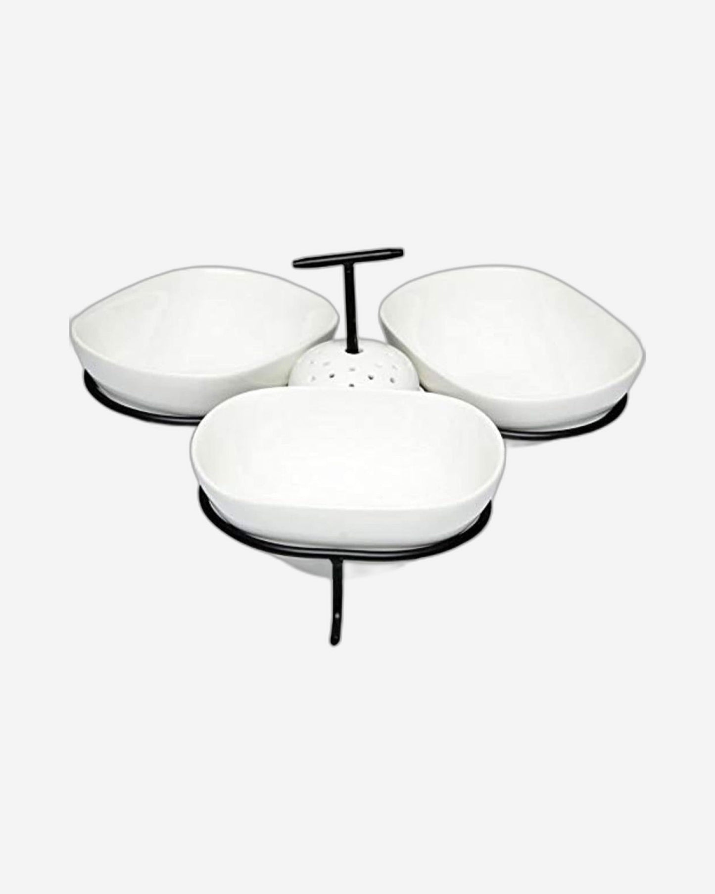 Shallow Porcelain Serving Set with Toothpick Holder and Stand, White, 3x17 cm – Elegant and Practical Serving Dish for Appetizers and Snacks