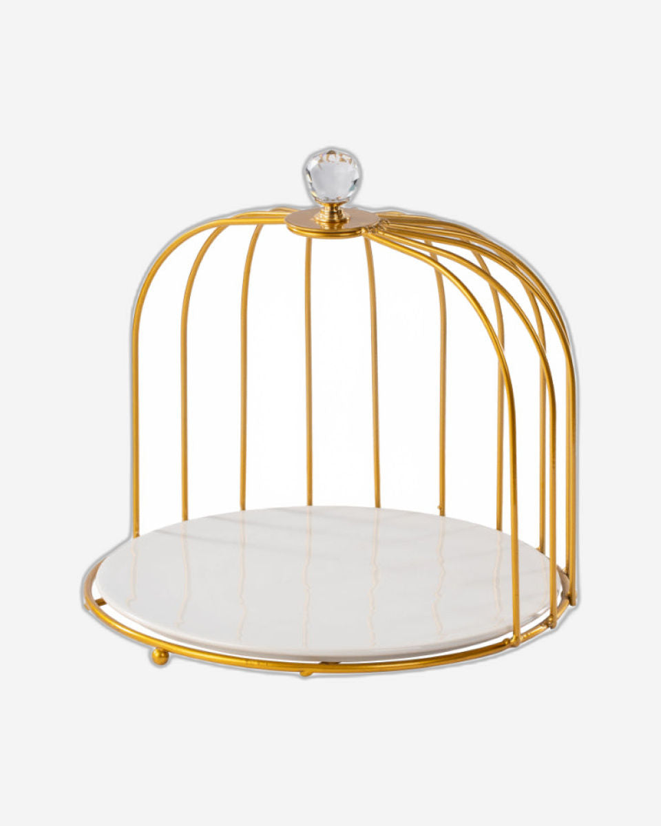 Shallow Elegant Porcelain 26cm Cake Plate with Luxurious Gold Stand