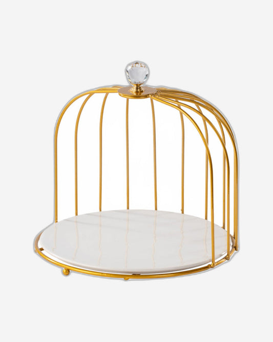 Shallow Elegant Porcelain 26cm Cake Plate with Luxurious Gold Stand