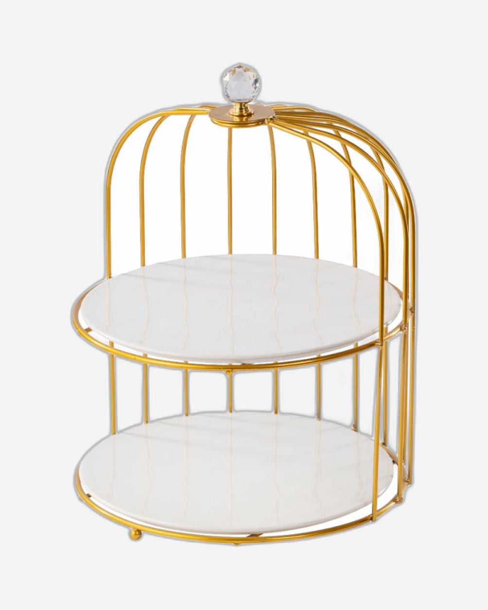 Shallow Elegant 2 Tier Porcelain 26cm Cake Plate with Luxurious Gold Stand