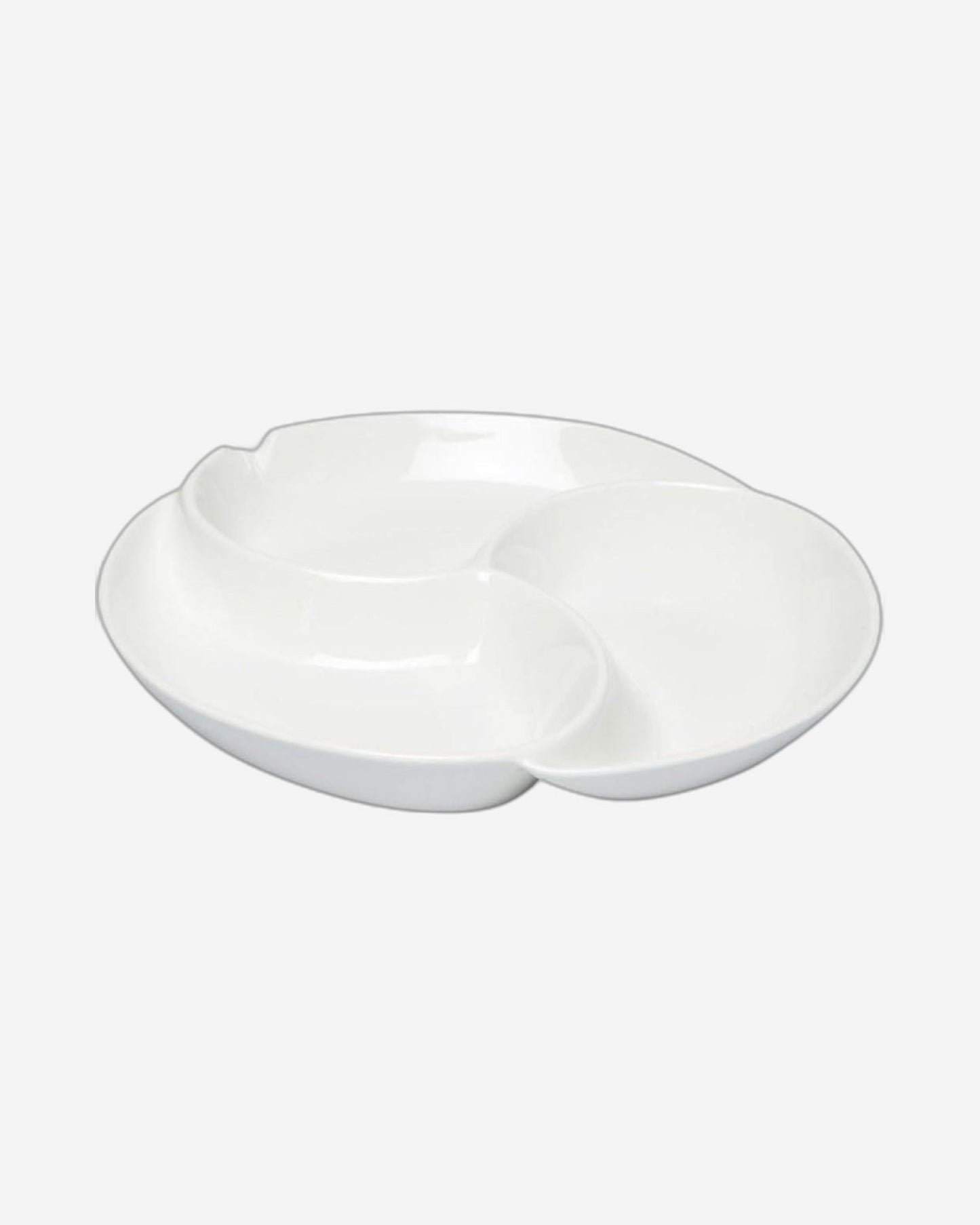 Shallow 12" Porcelain Round 3-Compartment Dish, White, 30 cm - Durable Serving Platter for Appetizers, Snacks, and Dips
