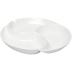 Shallow 12" Porcelain Round 3-Compartment Dish, White, 30 cm - Durable Serving Platter for Appetizers, Snacks, and Dips