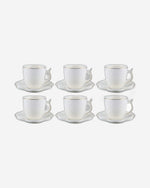 Shallow Bone China Coffee Cup and Saucer Set, 12-Piece – White/Gold, 90ml
