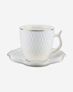 Shallow Bone China Coffee Cup and Saucer Set, 12-Piece – White/Gold, 90ml