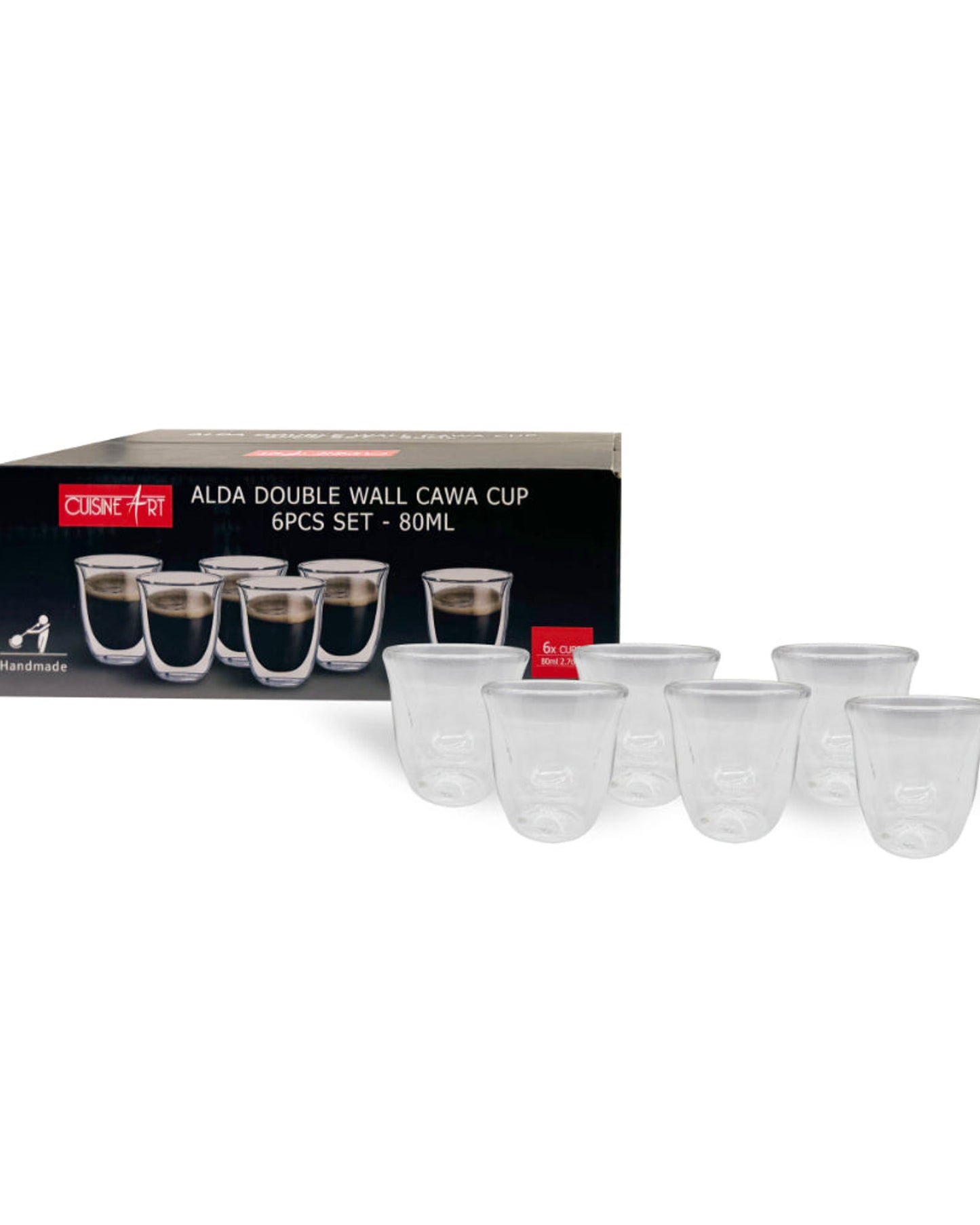 Cuisine Art High Borosilicate Glass Alda Double Wall Cup, 80ml, Set of 6