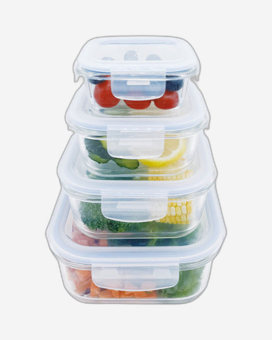 Cuisine Art Jura High Borosilicate Glass Square Food Container Set with PP Lid, 4 Pieces (300, 500, 800, 1200ml)