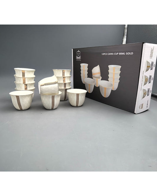Shallow Porcelain Amara Cawa Cup, 80ml (12 Pieces, White & Gold)