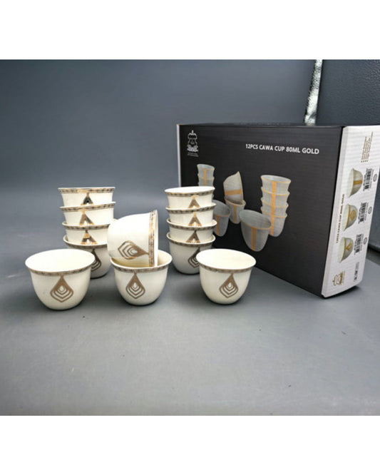 Shallow Porcelain Nyla Cawa Cup, 80ml (12 Pieces, White & Gold)