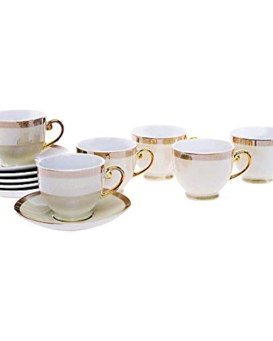 Shallow Hand-Painted Coffee Cup and Saucer Set, 12-Piece, 90ml – Elegant Design