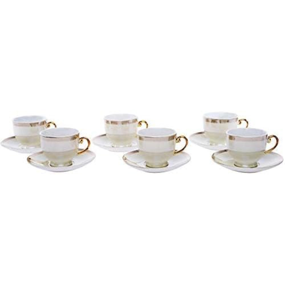 Shallow Hand-Painted Coffee Cup and Saucer Set, 12-Piece, 90ml – Elegant Design
