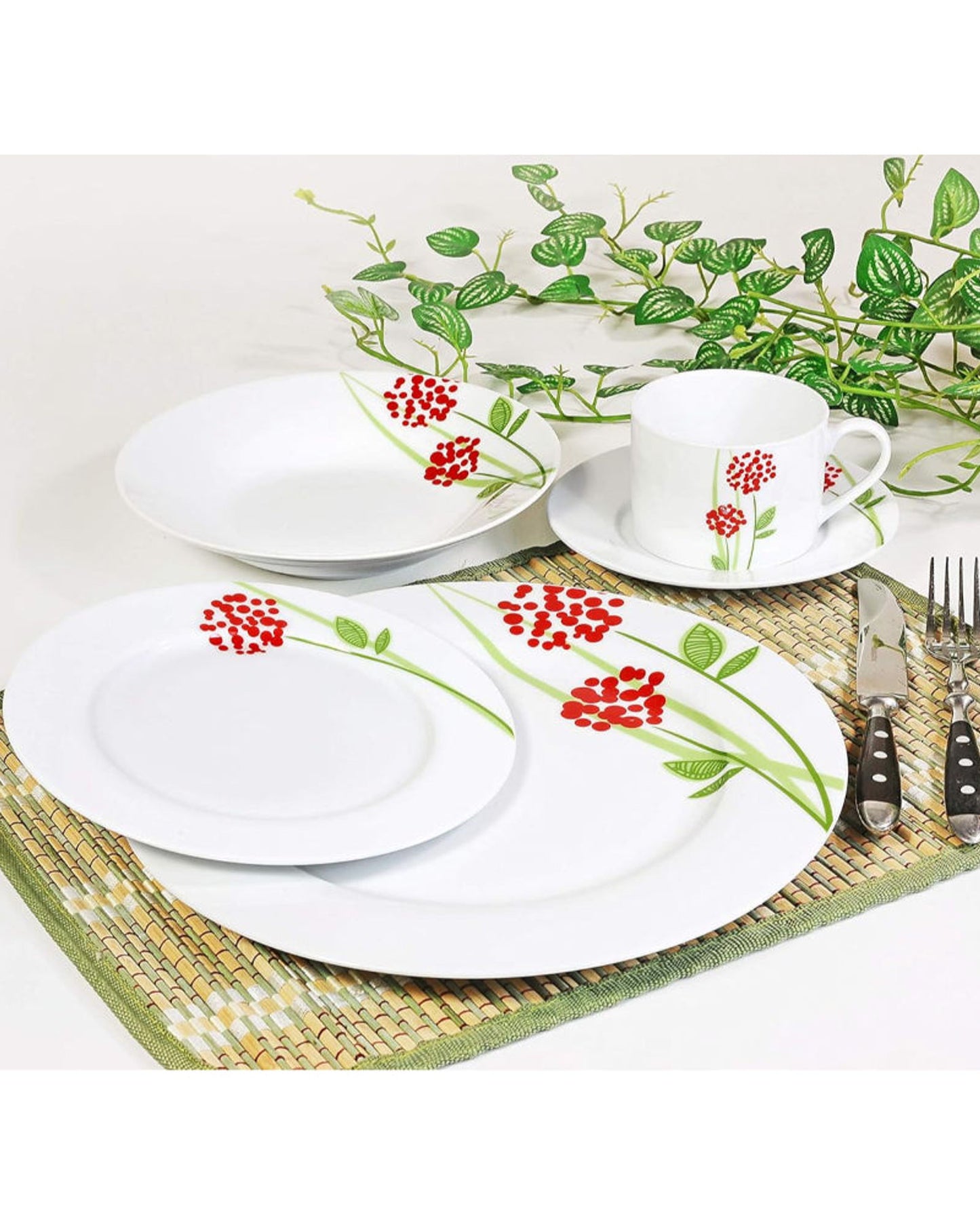 Shallow 20-Piece Imperial Porcelain Dinner Set with Elegant Decal – Premium Dining Collection